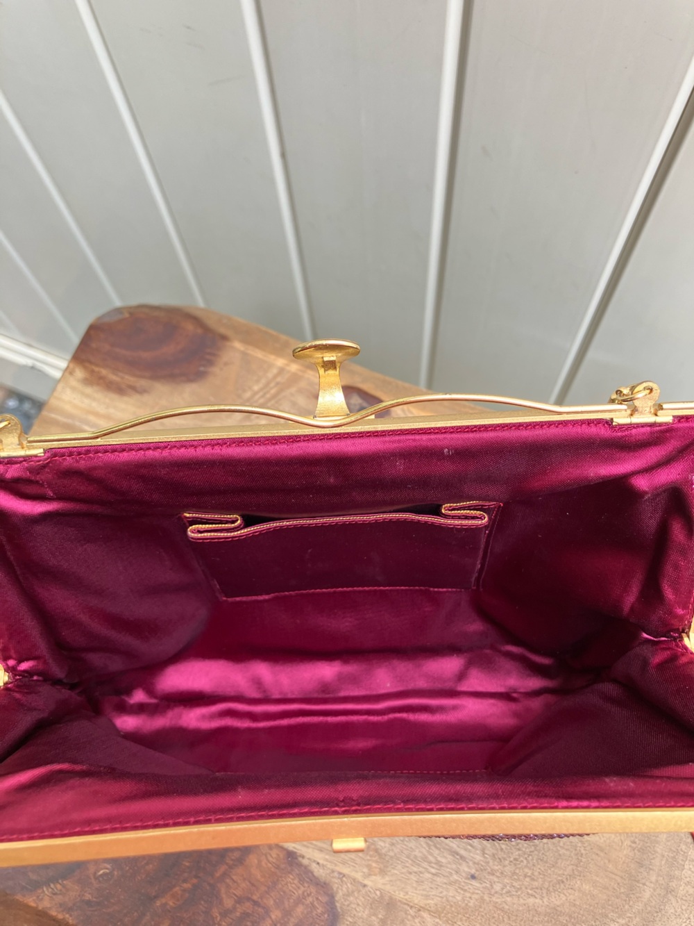 Beaded purple evening bag handbag formal gold chain clasp close vintage look - Picture 7 of 14